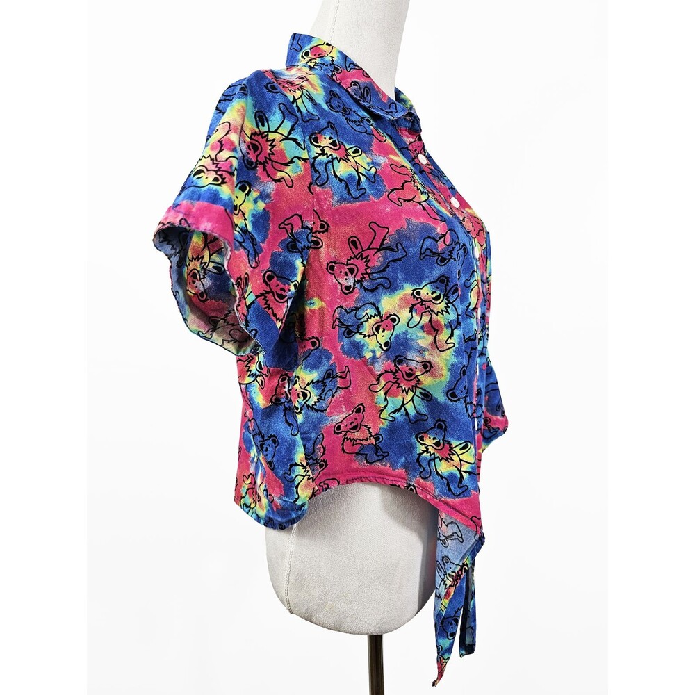 Grateful Dead XL Tie Dye Psychedelic Dancing Bears Cropped Front Tie-Front - Picture 3 of 6